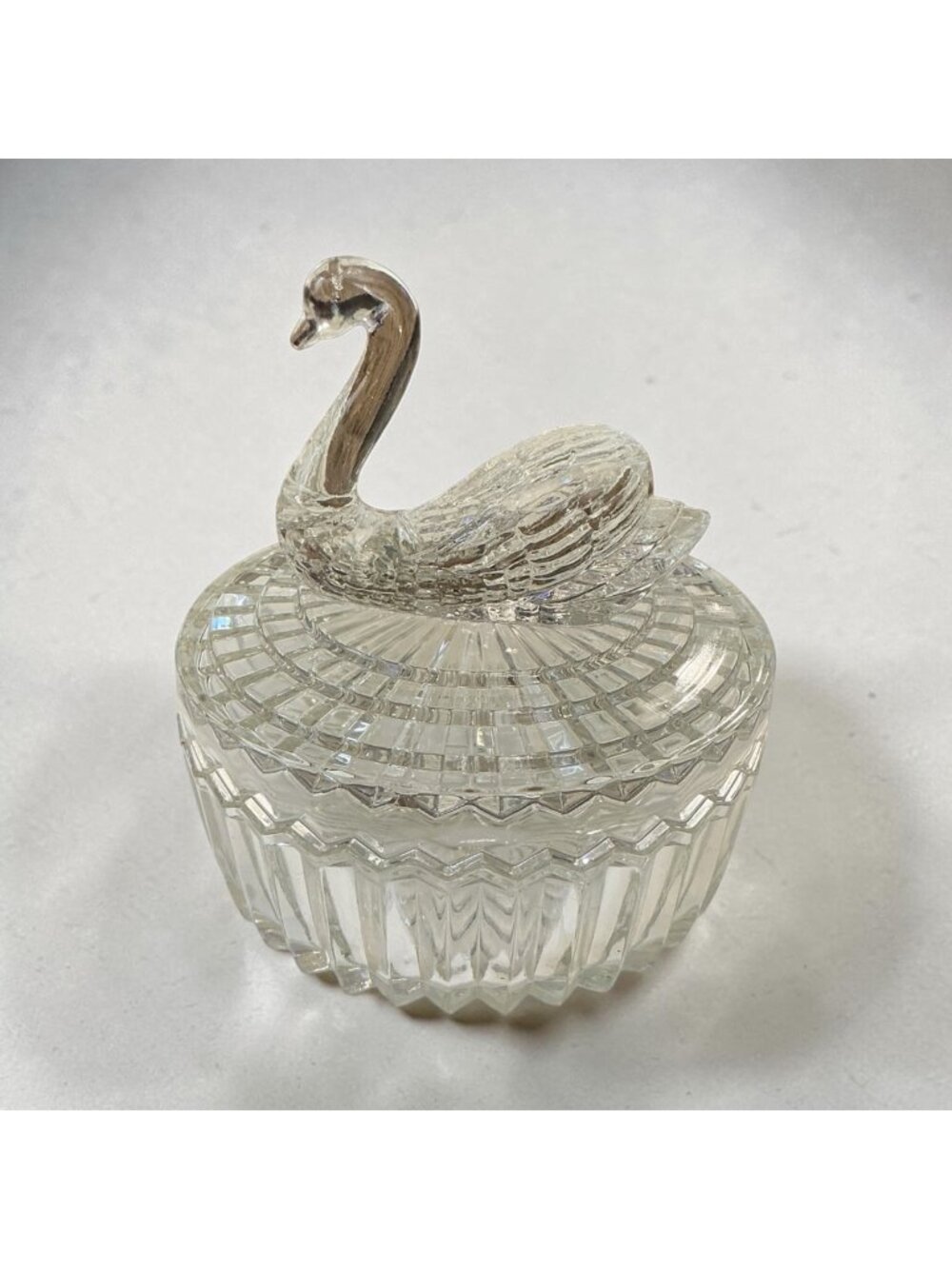 Vintage Swan Cut Glass Trinket & Candy Dish 5x5 Inches Animal Bird Figurine Deco